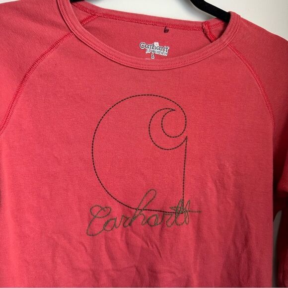 Carhartt red ish/orange long sleeve shirt with embroidery/embroidered front - Picture 5 of 5